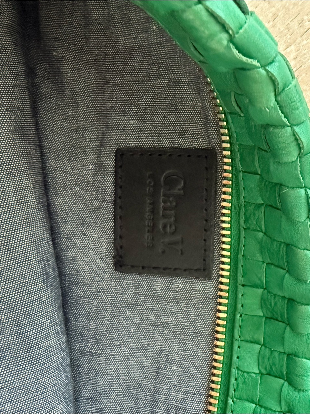 Clare V. Green Woven Crossbody Bag with Gold Accents - Picture 4 of 5